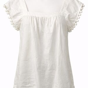 J.Crew White Pom Pom Sleeve Top Size 4 Square Neck Cotton